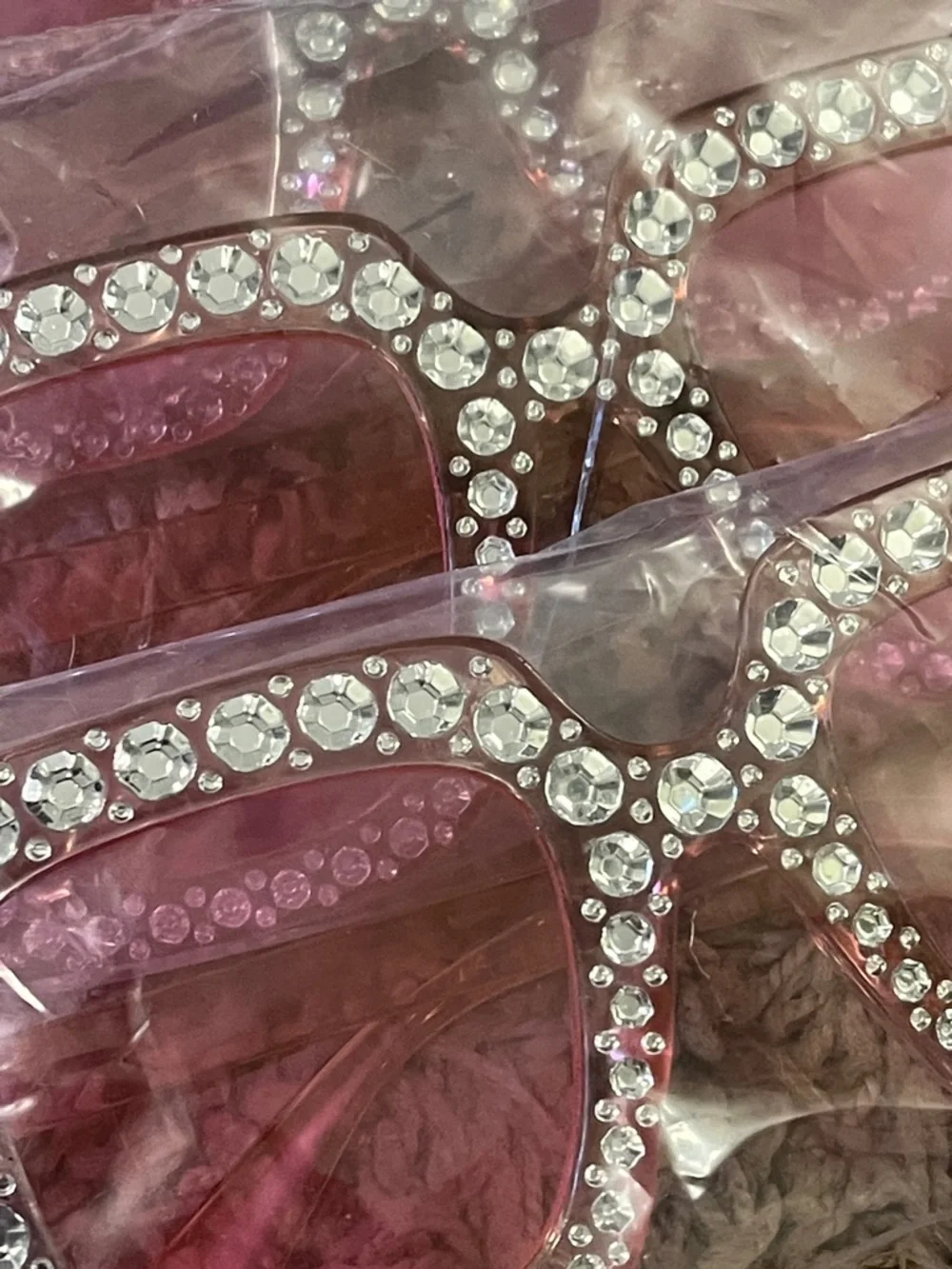 Rhinestone Embellished Cat Eye & Square Sunglasses - Pink & Brown